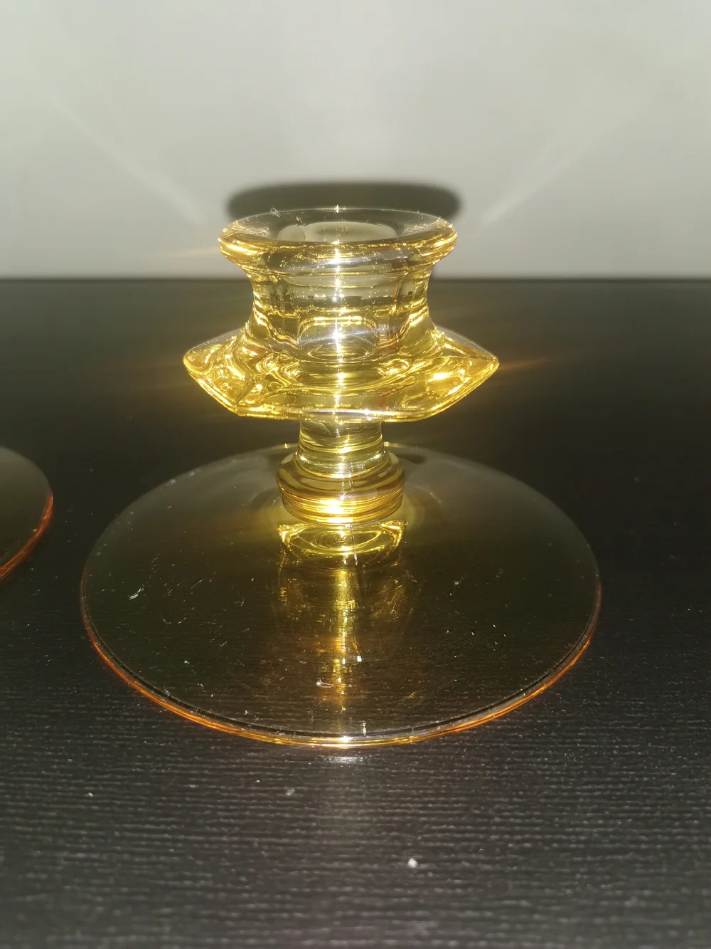 Pair Of Fostoria Fairfax Yellow Depression Glass Candlestick Holders 3.25